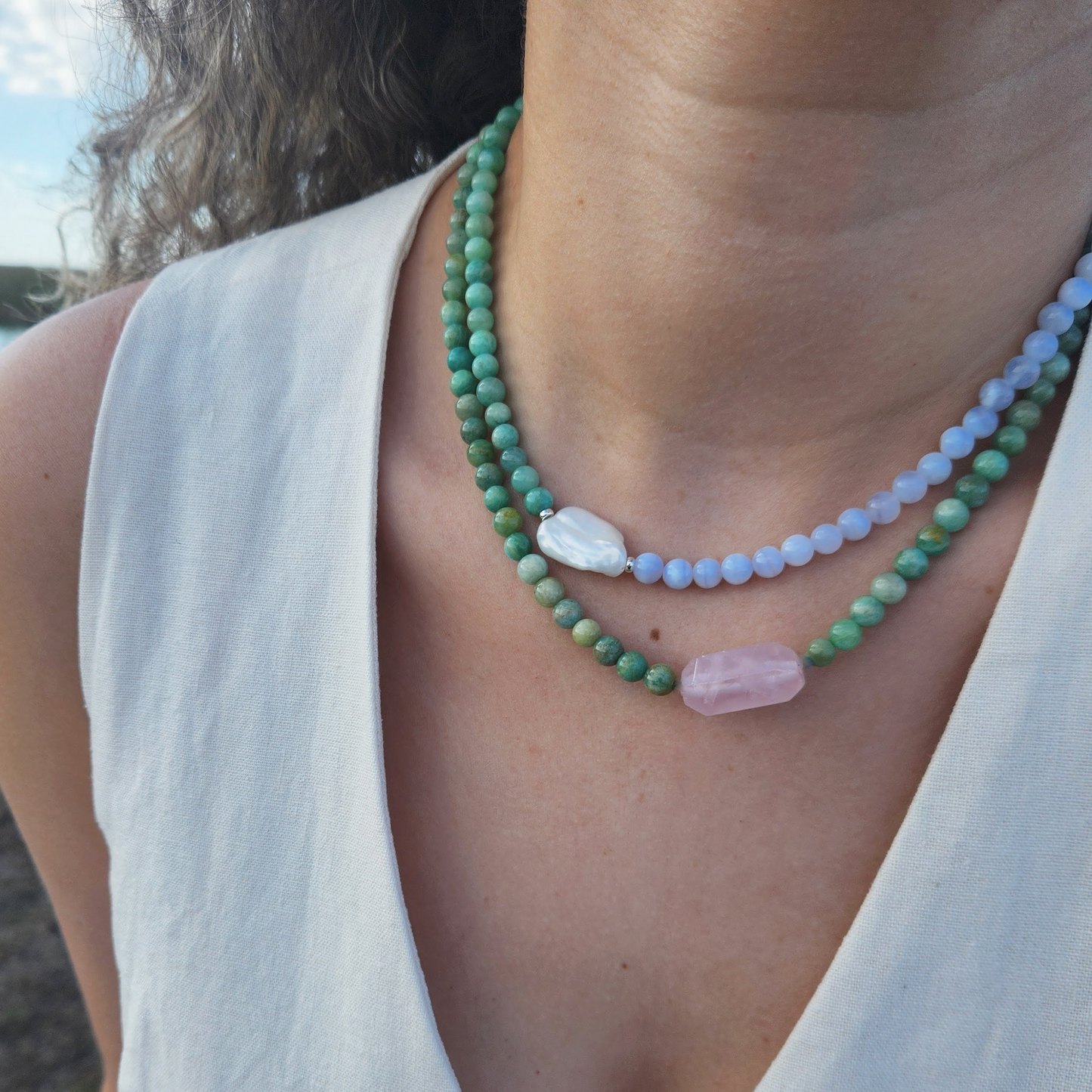 Choker de Amazonita y Cuarzo Rosa