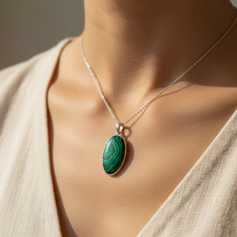 Collar Malaquita Natural Oval