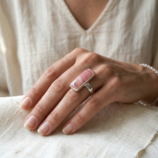 Anillo Piedra Natural Rodocrosita Rectangular