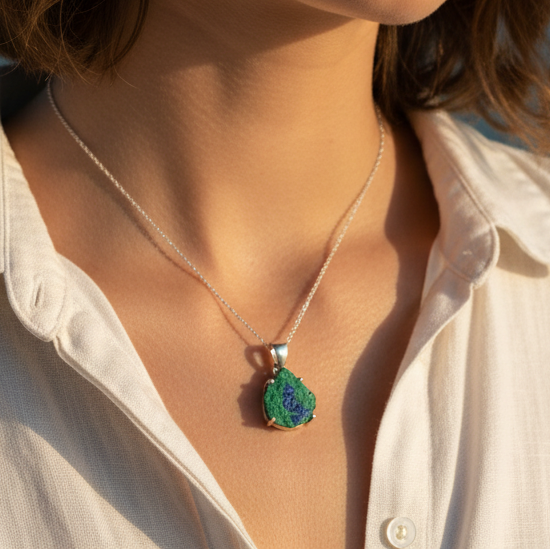 Collar de Estalactita Azurita en Malaquita del Congo