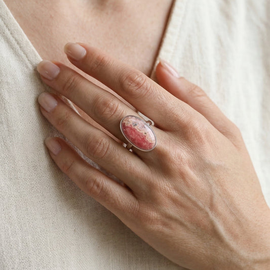 Anillo Piedra Natural Rodocrosita Oval