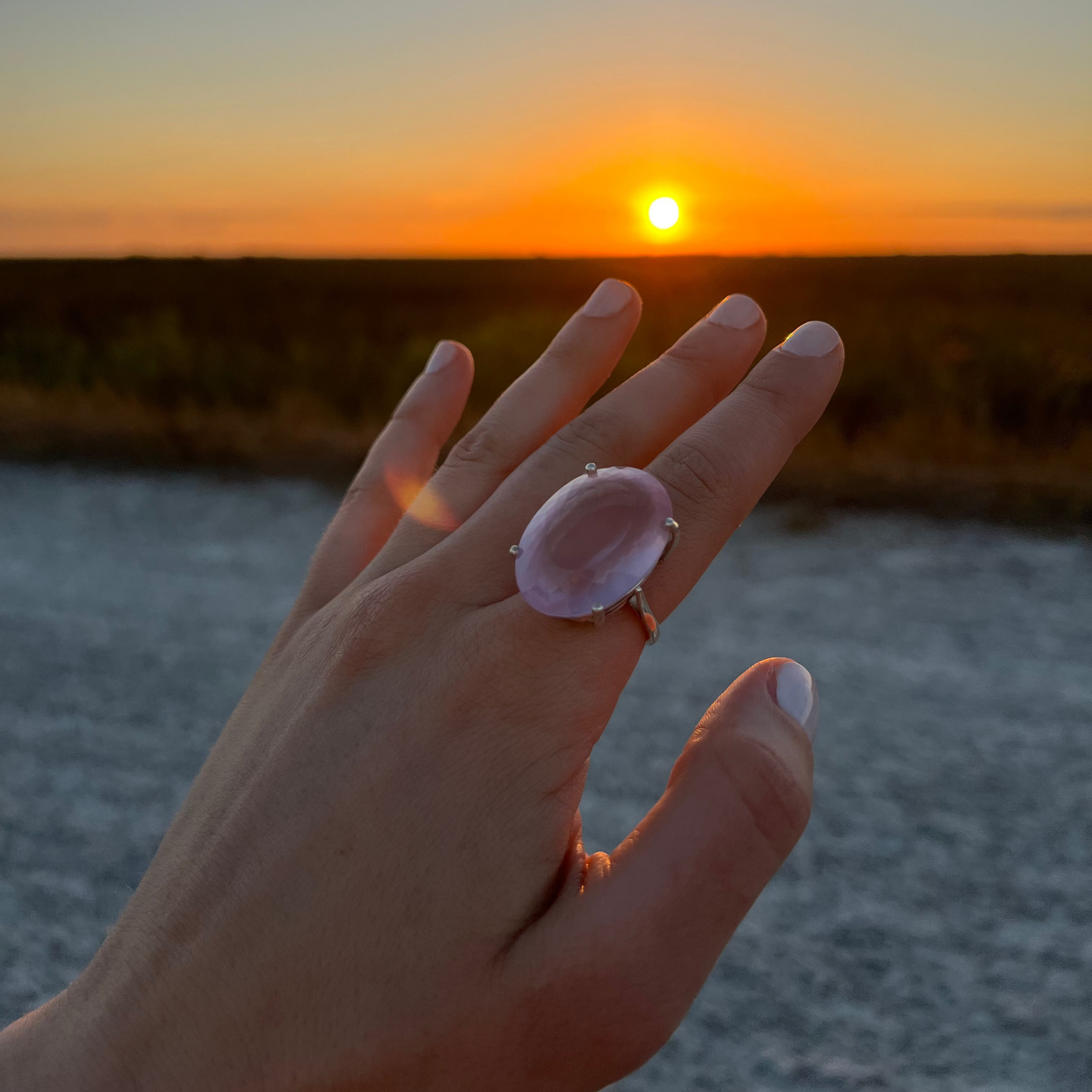 Anillo de Piedra Natural Cuarzo Rosa