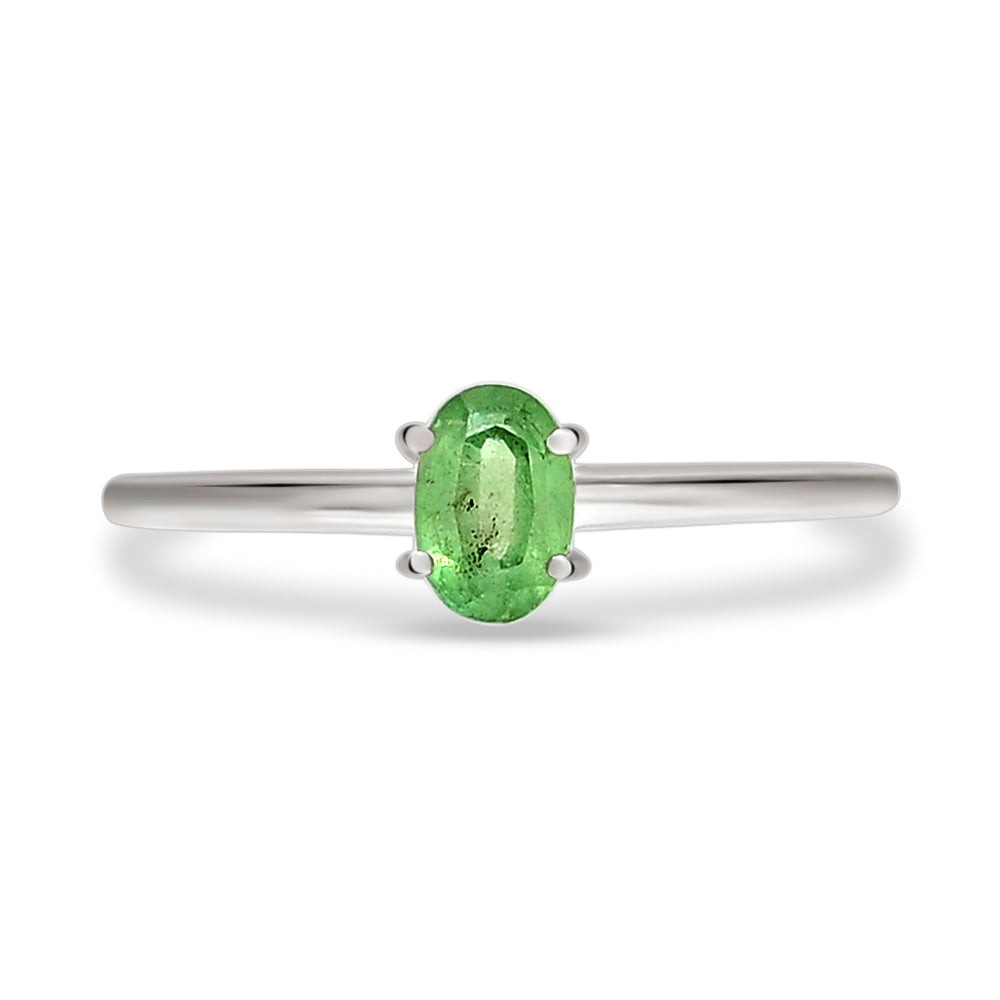 Anillo de Kianita Verde Facetada Óvalo