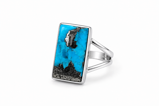 Anillo Turquesa con Pirita Rectangular