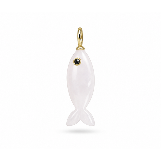 Dije Pez de Ágata Druzy Blanca con Turmalina Negra