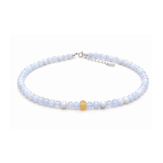 Choker de Agata Blue Lace con Punta de Opalo Amarillo