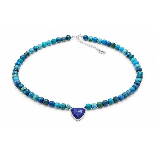 Choker de Azurita en Crisocola AA con Lapislázuli Facetado
