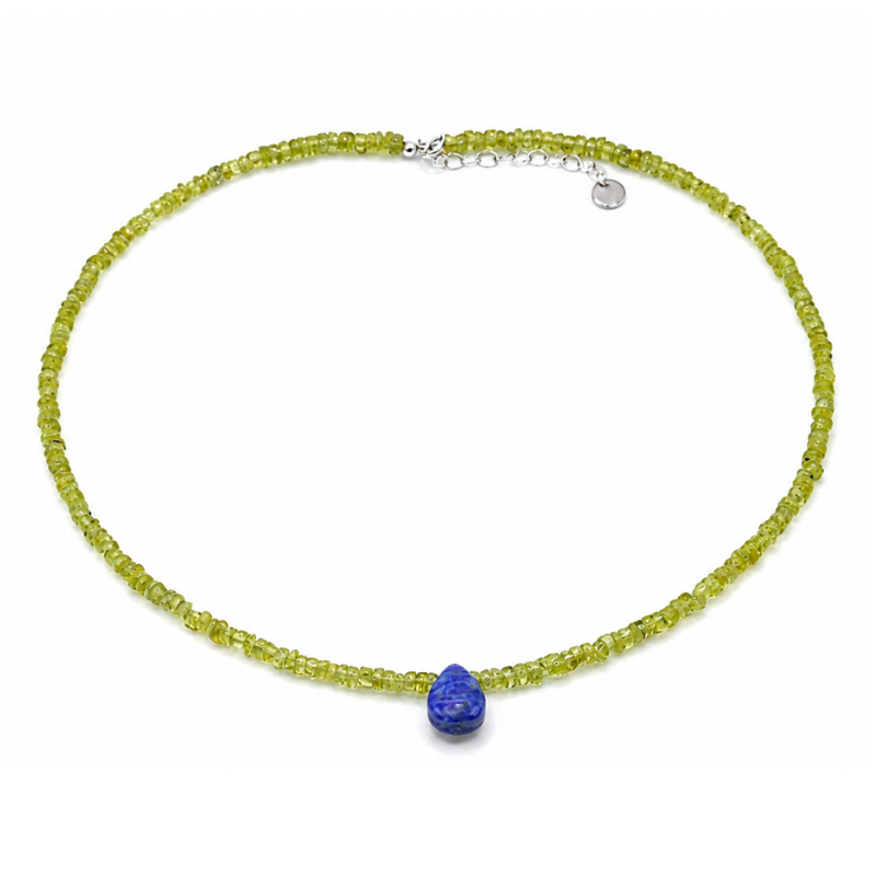 Choker de Piedra Natural Peridoto con Lapislazuli