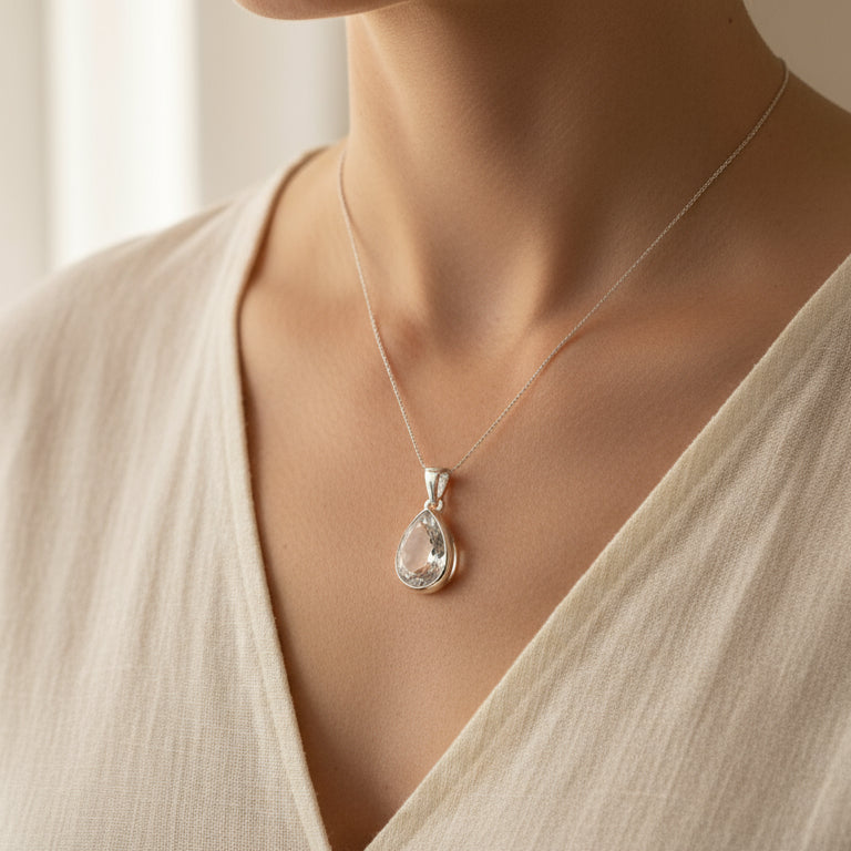 Collar Cuarzo Cristal Facetado Gota