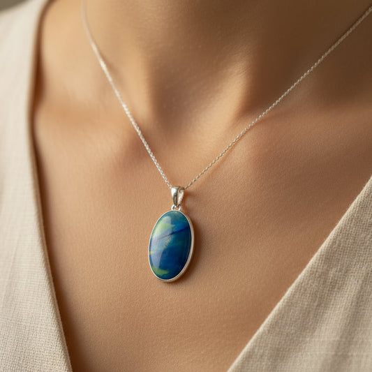 Collar Azurita del Congo Cabujón Oval