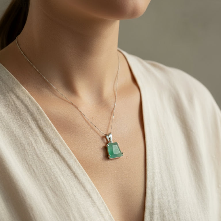 Collar Trapecio Chrisoprasa Facetado