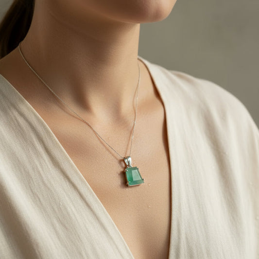 Collar Trapecio Chrisoprasa Facetado