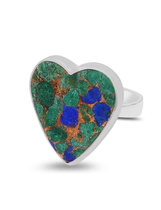Anillo Corazón Azurita con Malaquita de Mohave