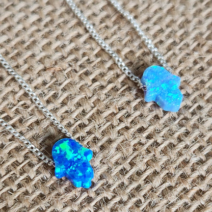 Collar Mano Hamsa de Ópalo Azul Claro en Plata 925
