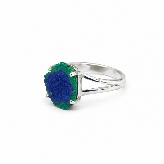Anillo Estalactita de Azurita en Malaquita del Congo