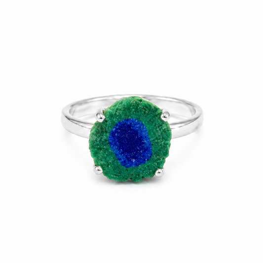 Anillo Estalactita Azurita en Malaquita del Congo