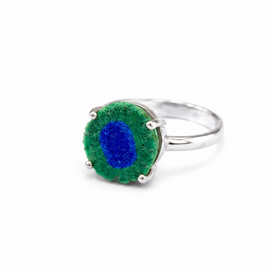 Anillo Estalactita Azurita en Malaquita del Congo
