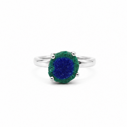 Anillo Estalactita de Azurita en Malaquita del Congo
