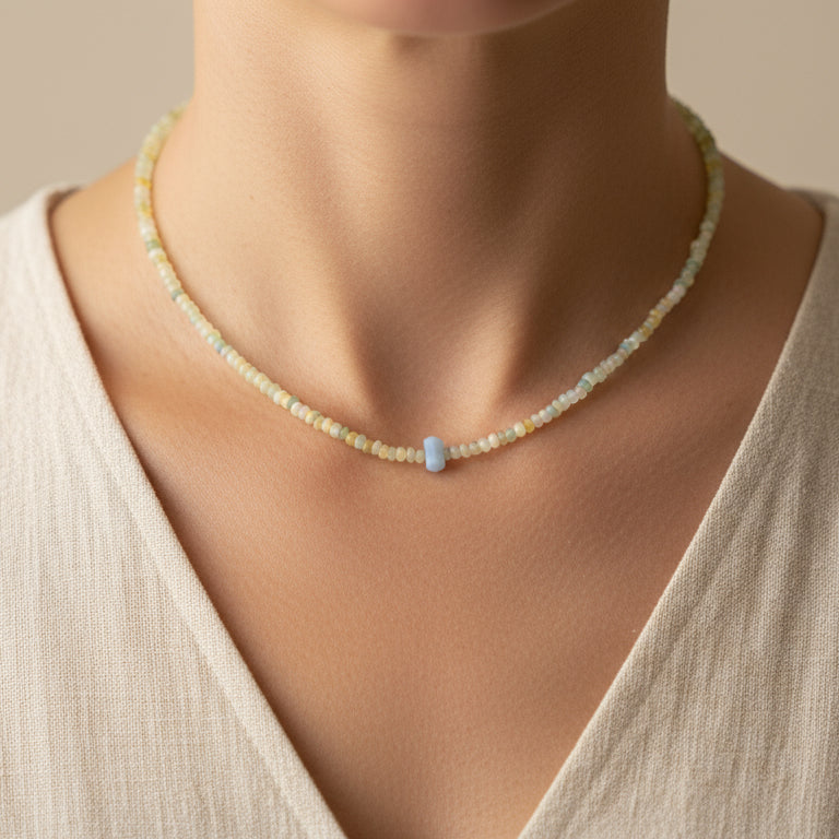 Choker Prehnita y Ópalo Azul