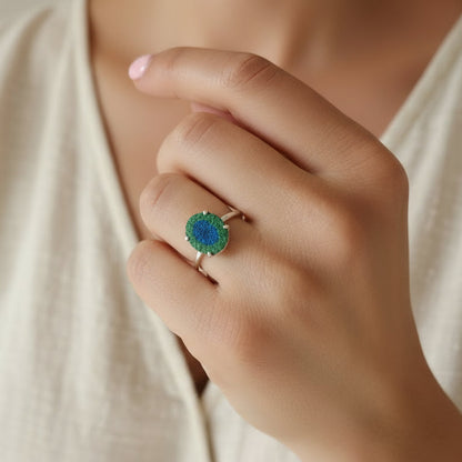 Anillo Estalactita Azurita en Malaquita del Congo