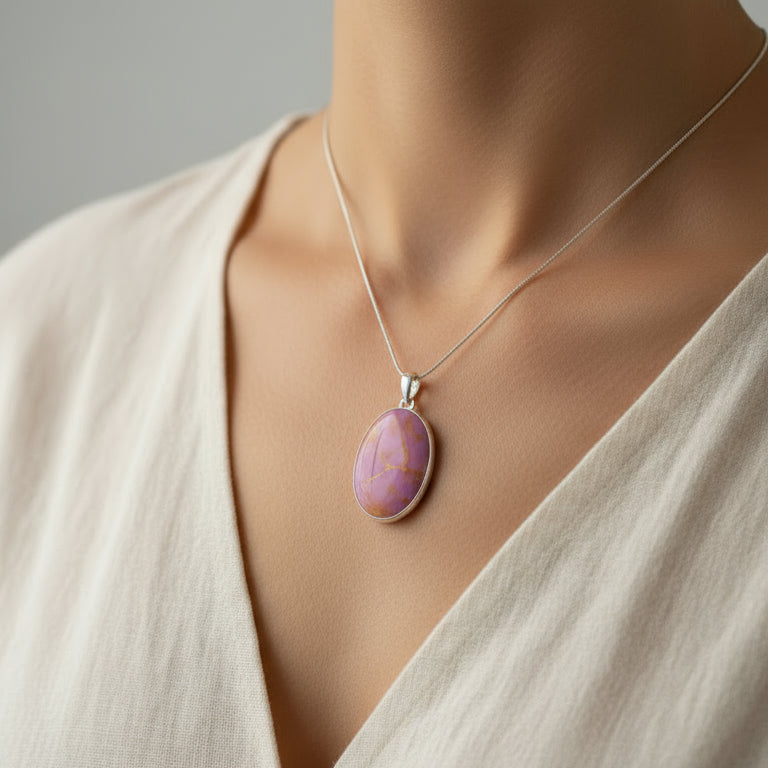 Collar Fosfosiderita Cabujón Oval