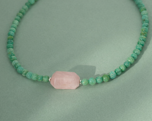 Choker de Amazonita y Cuarzo Rosa