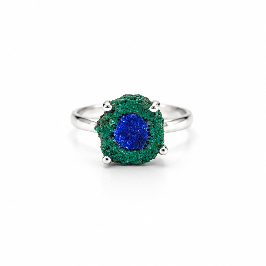 Anillo Estalactita de Azurita en Malaquita del Congo