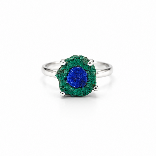 Anillo Estalactita de Azurita en Malaquita del Congo