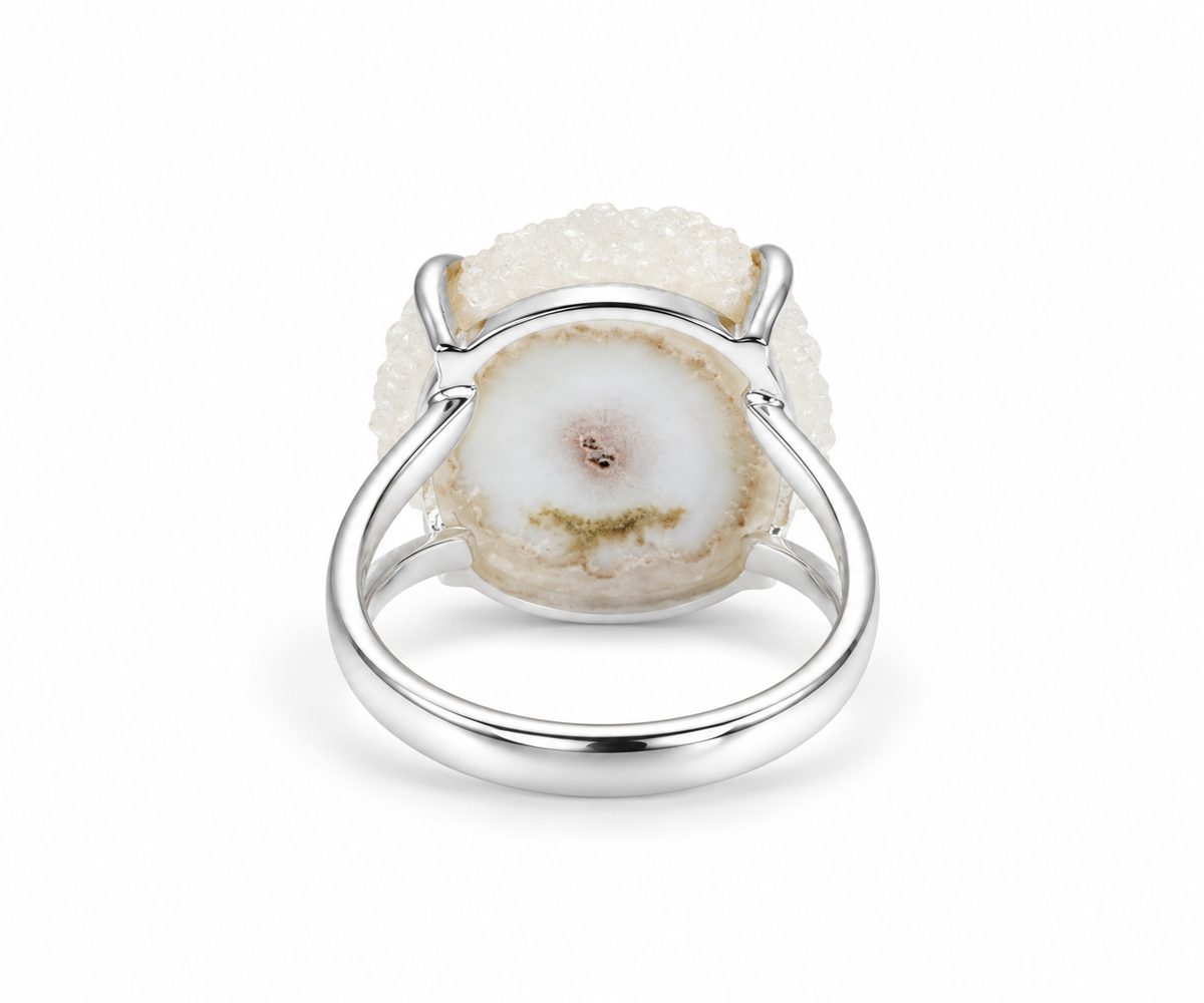 Anillo Estalactita de Cuarzo Blanco