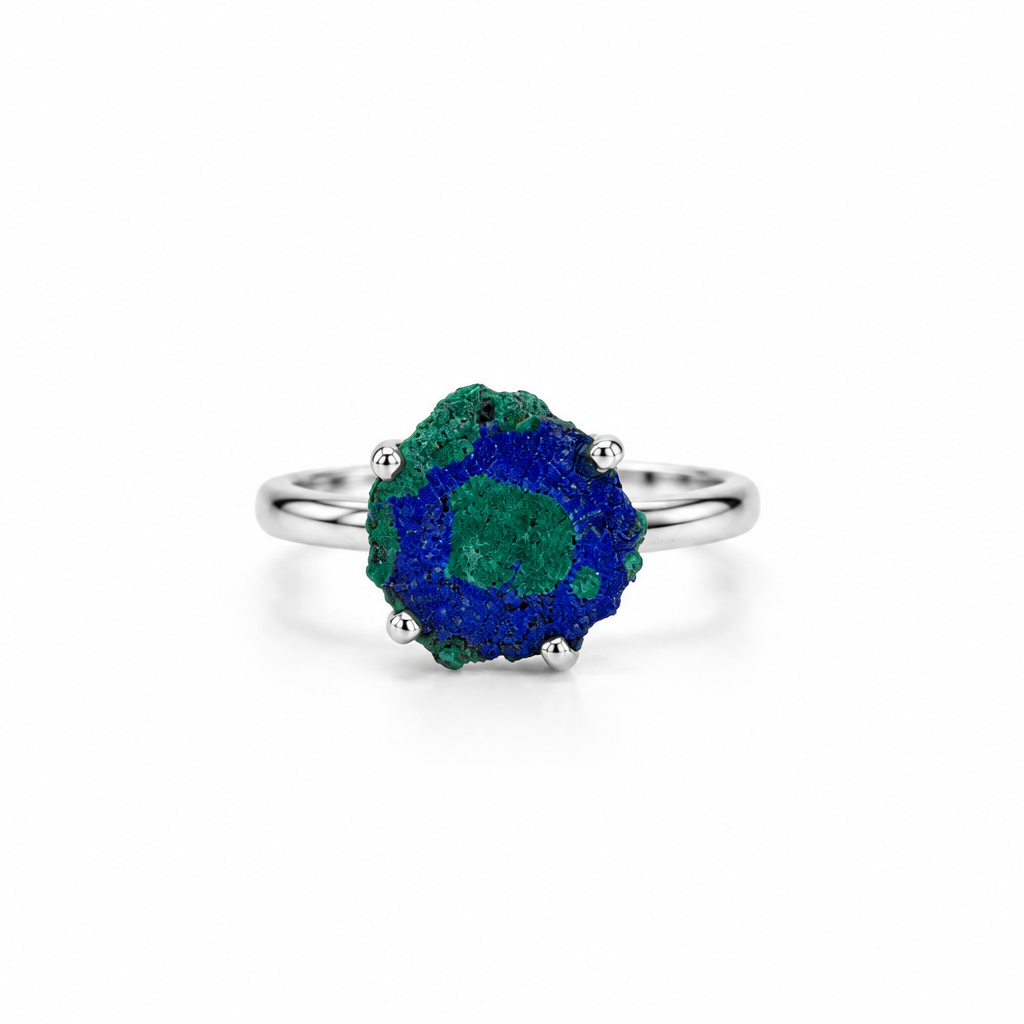 Anillo Estalactita Azurita en Malaquita del Congo