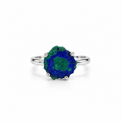 Anillo Estalactita Azurita en Malaquita del Congo