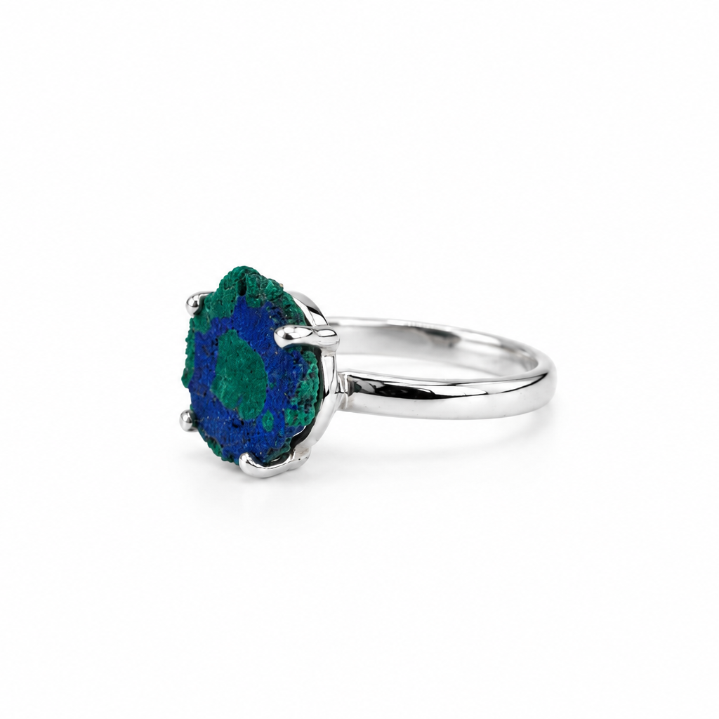 Anillo Estalactita Azurita en Malaquita del Congo