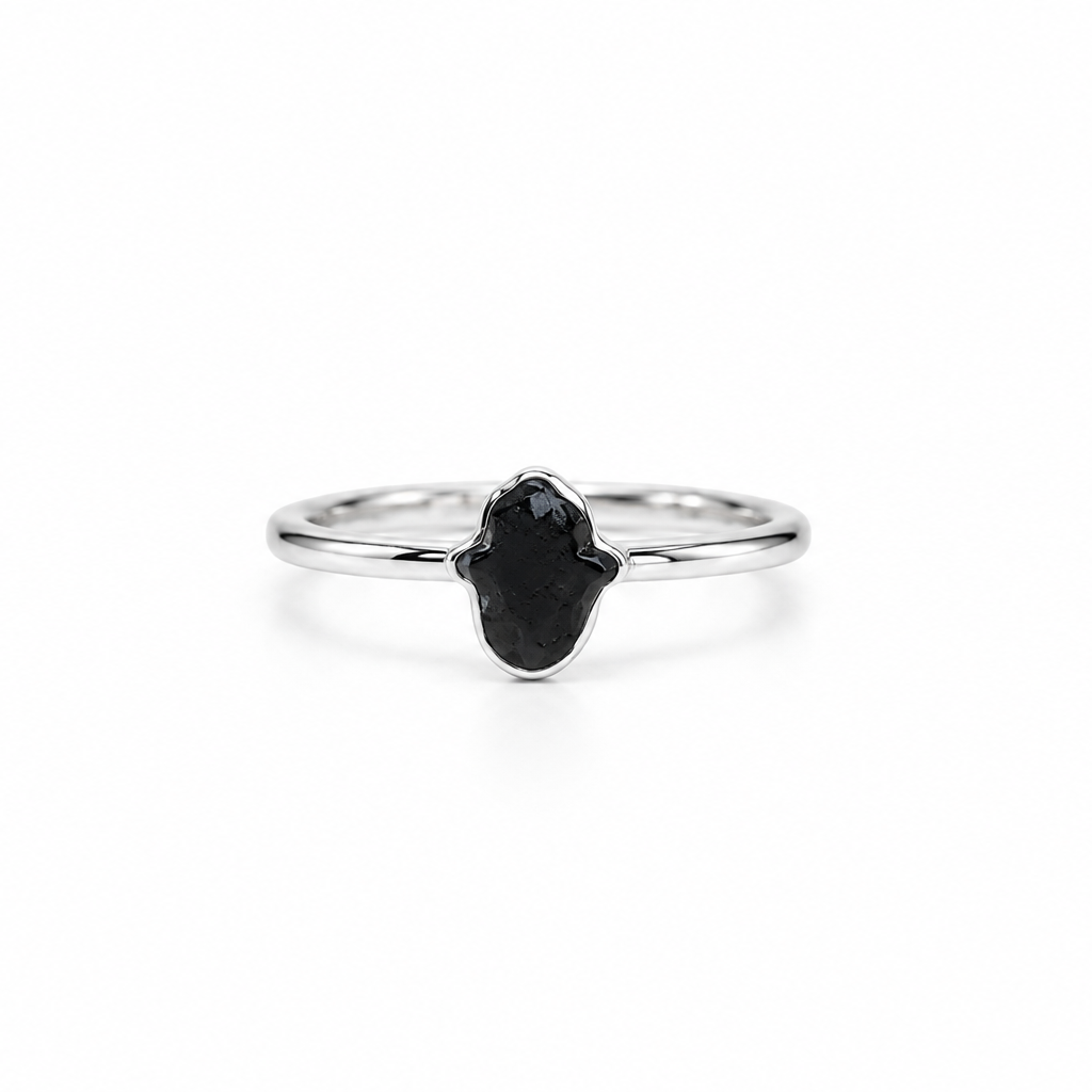 Anillo Mano Hamsa de Turmalina Negra Natural