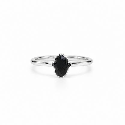 Anillo Mano Hamsa de Turmalina Negra Natural