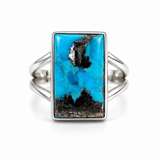 Anillo Turquesa con Pirita Rectangular