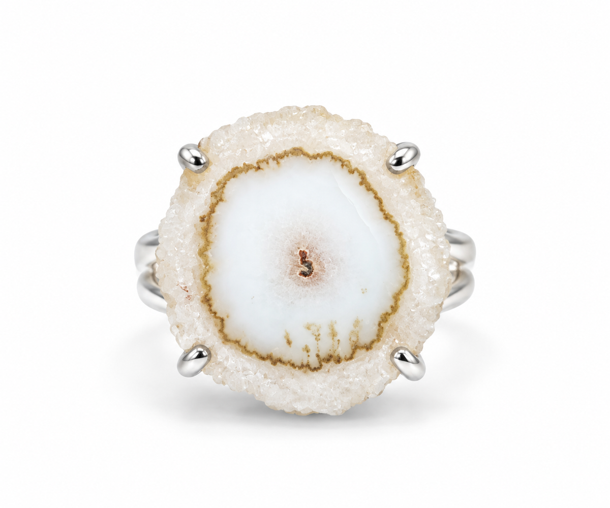 Anillo Estalactita de Cuarzo Blanco