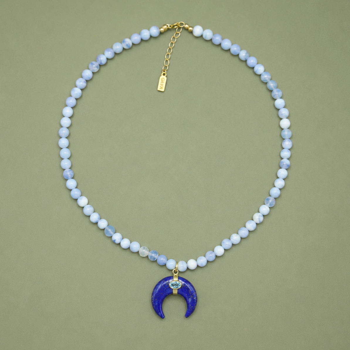 Choker Agata Blue Lace con Luna de Lapislazuli