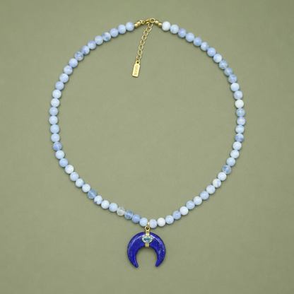 Choker Agata Blue Lace con Luna de Lapislazuli
