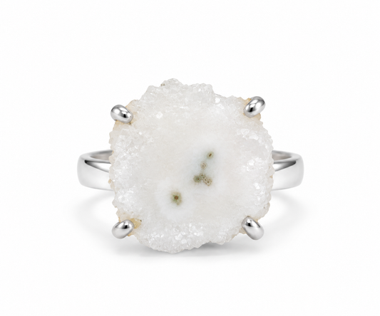 Anillo Estalactita de Cuarzo Blanco