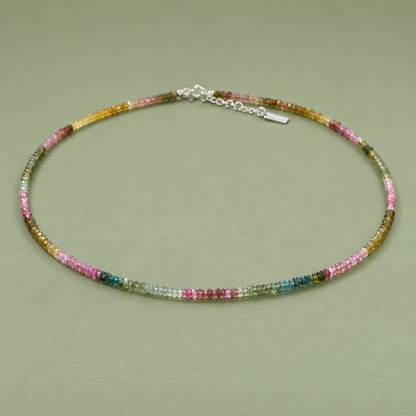 Collar Choker de Turmalina Multicolor Natural Facetada