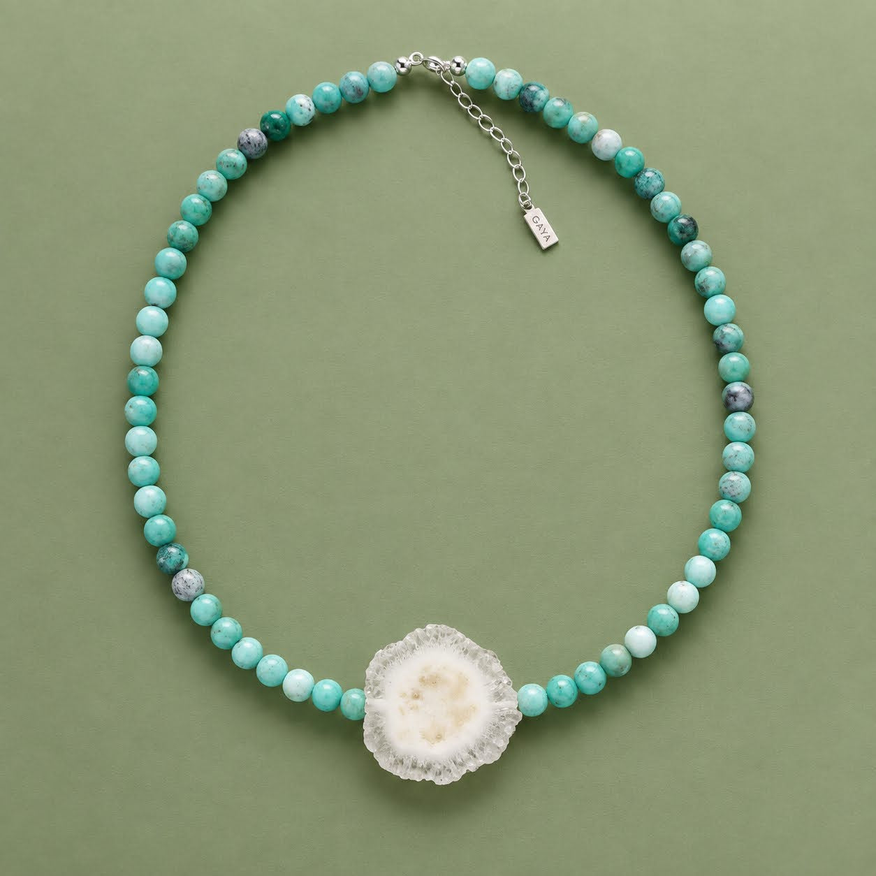 Choker de Variscita con Estalactita de Cuarzo Blanco