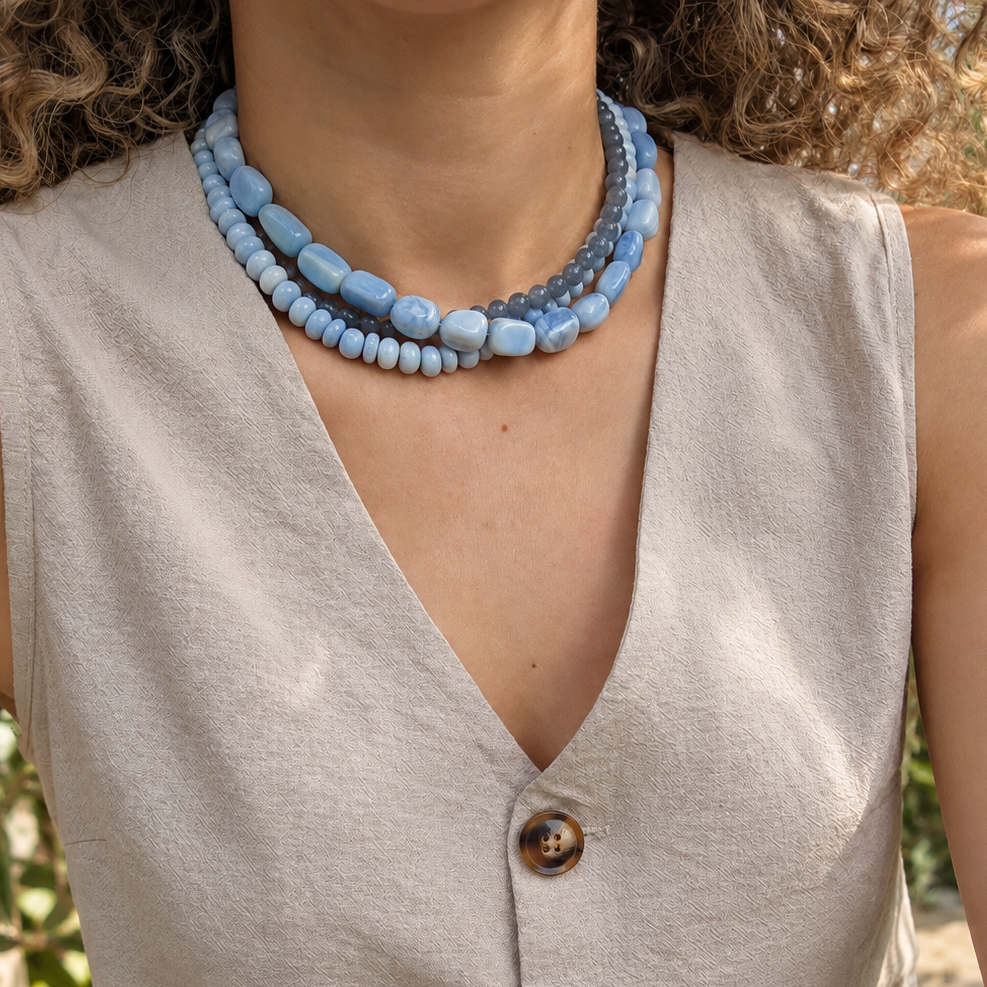 Choker de Opalo Azul Chunky Rondel