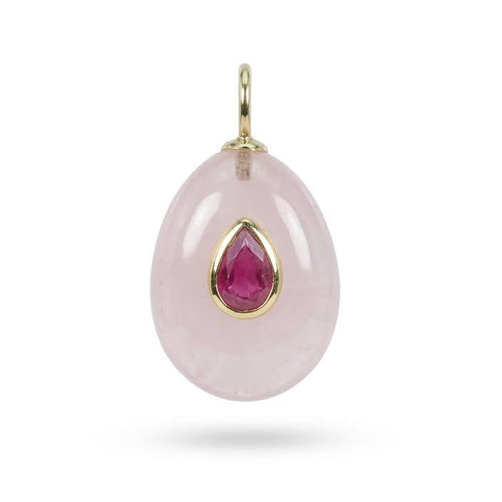 Dije de Piedra Natural Cuarzo Rosa con Incrustado de Rubí