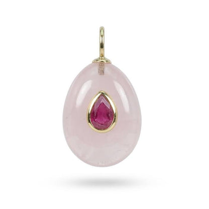 Dije de Piedra Natural Cuarzo Rosa con Incrustado de Rubí