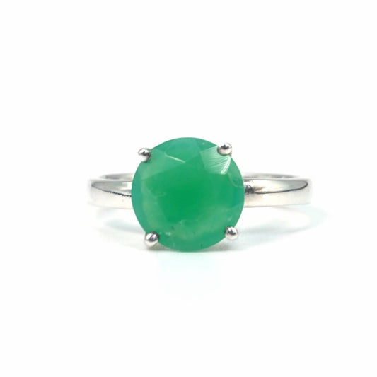 Anillo de Crisoprasa Facetada Redonda