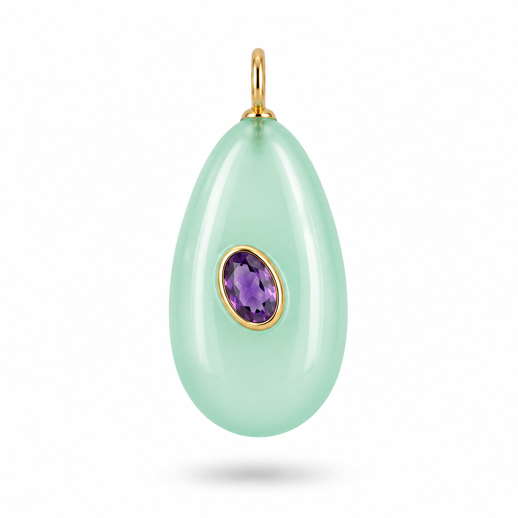 Dije de Aqua Calcedonia con Incrustado de Amatista