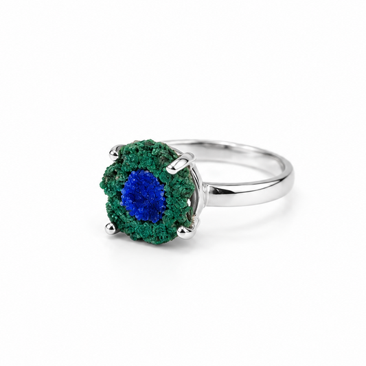 Anillo Estalactita de Azurita en Malaquita del Congo