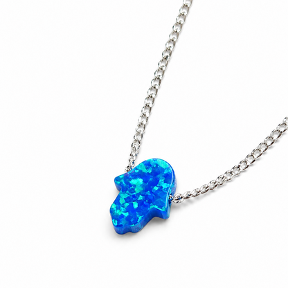 Collar Mano Hamsa Fatima en Opalo Azul