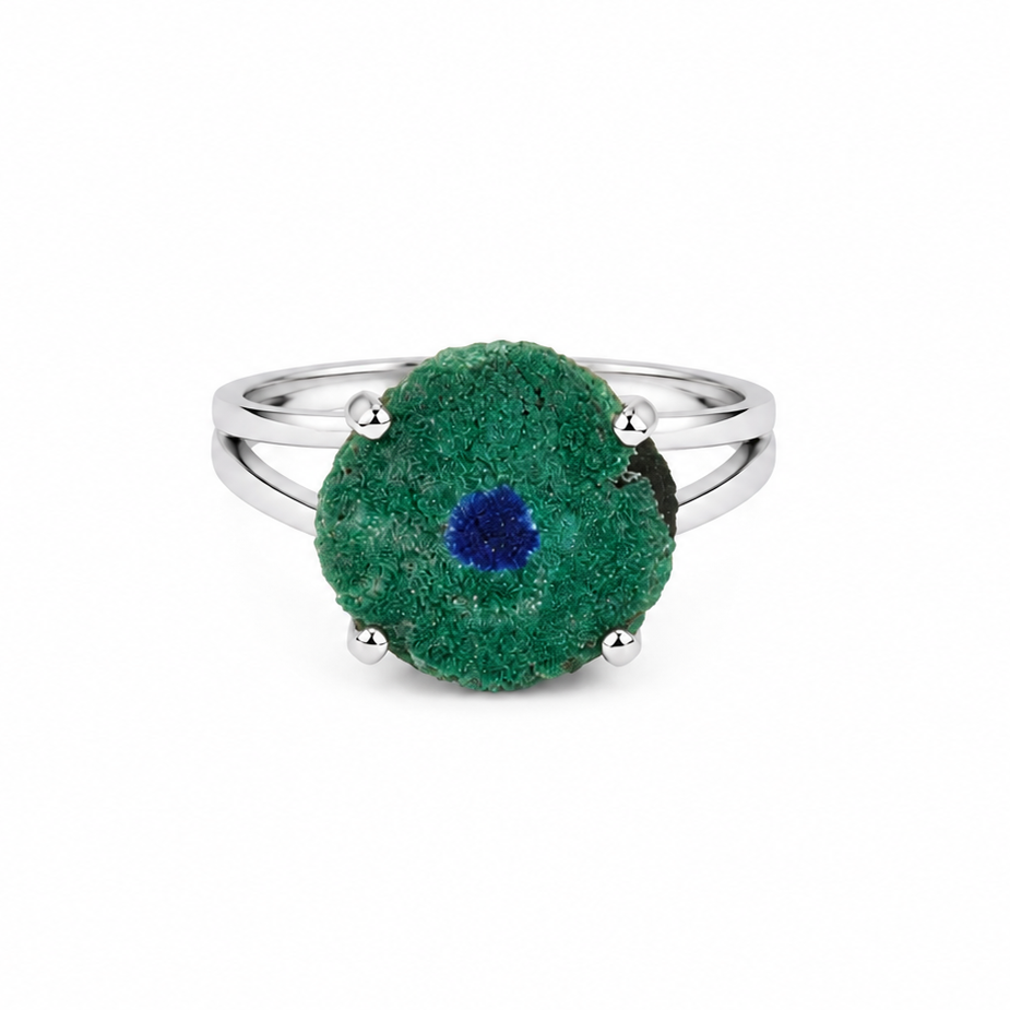 Anillo Estalactita Azurita en Malaquita del Congo
