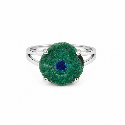 Anillo Estalactita Azurita en Malaquita del Congo